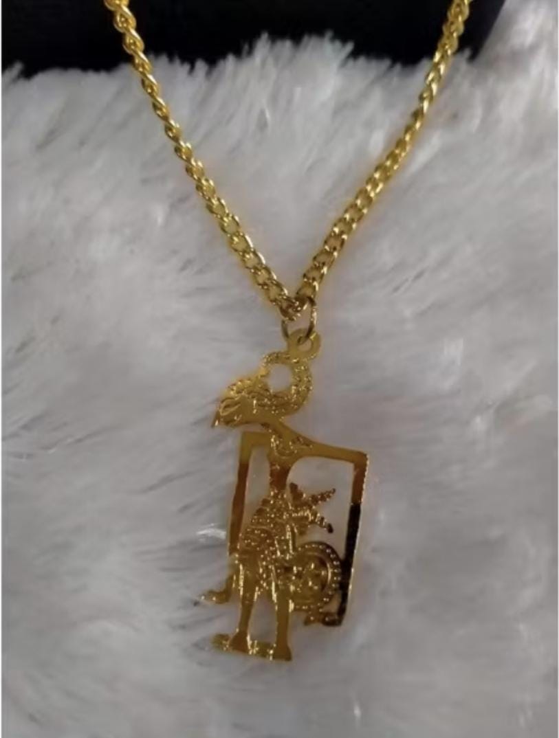 Handmade Ethnic Wayang Pendant Necklace, 18K Plated Cultural Jewelry, Boho Statement Necklace for Gift
