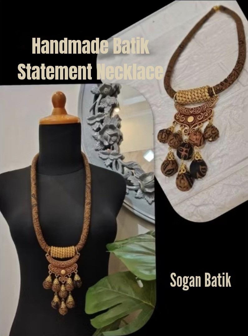 Indonesian Batik Women Necklace | Handmade Ethnic Jewelry | Artisan Boho Wooden Beads Statement Festivals Gifts