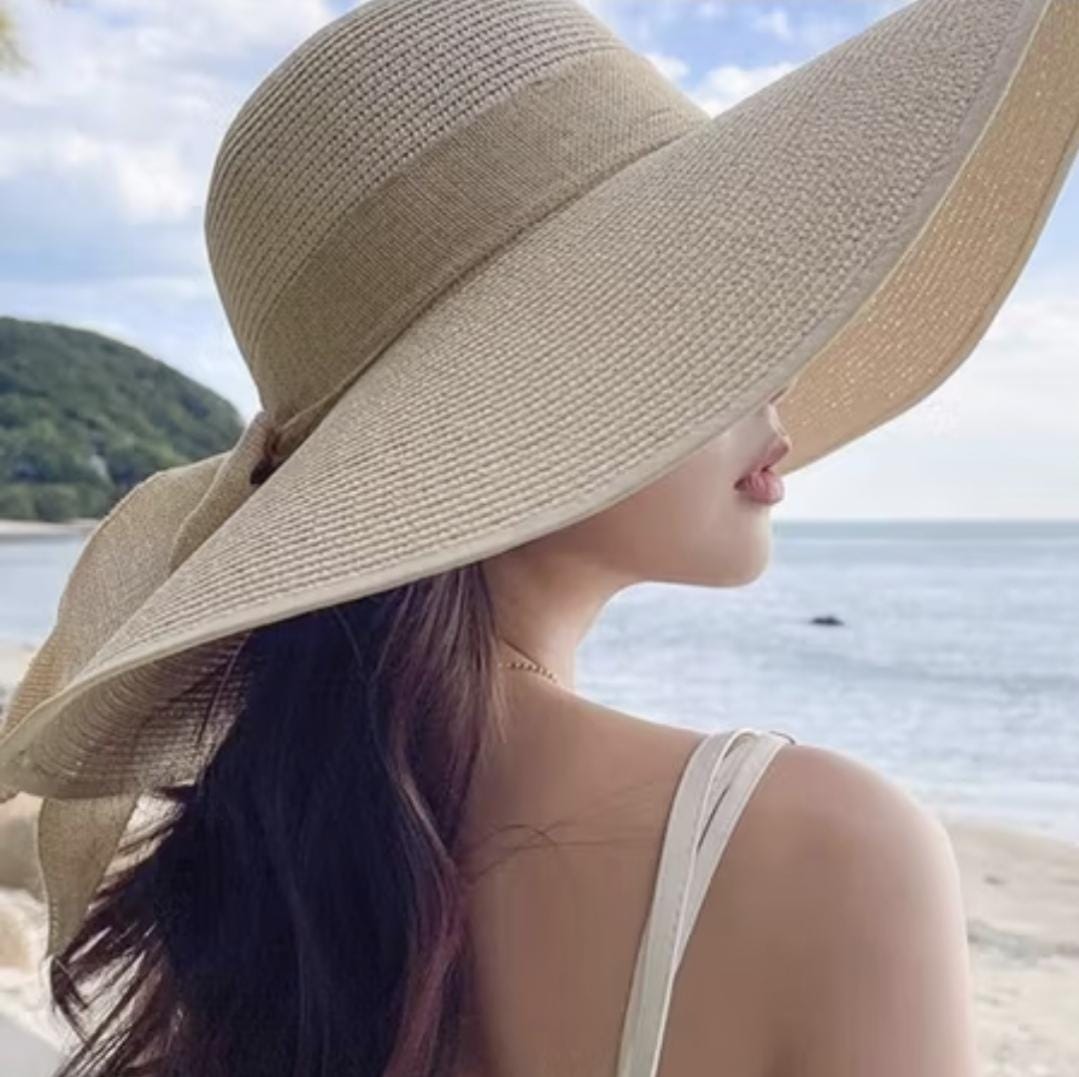 Packable Wide Brim Straw Sun Hat for Women – Foldable Beach, Travel Floppy Summer Hat