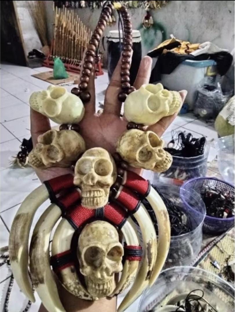 Giant Dayak Tribal Claw Necklace with Skulls | Handmade Boho Gothic Festival Ethnic Statement Jewelry