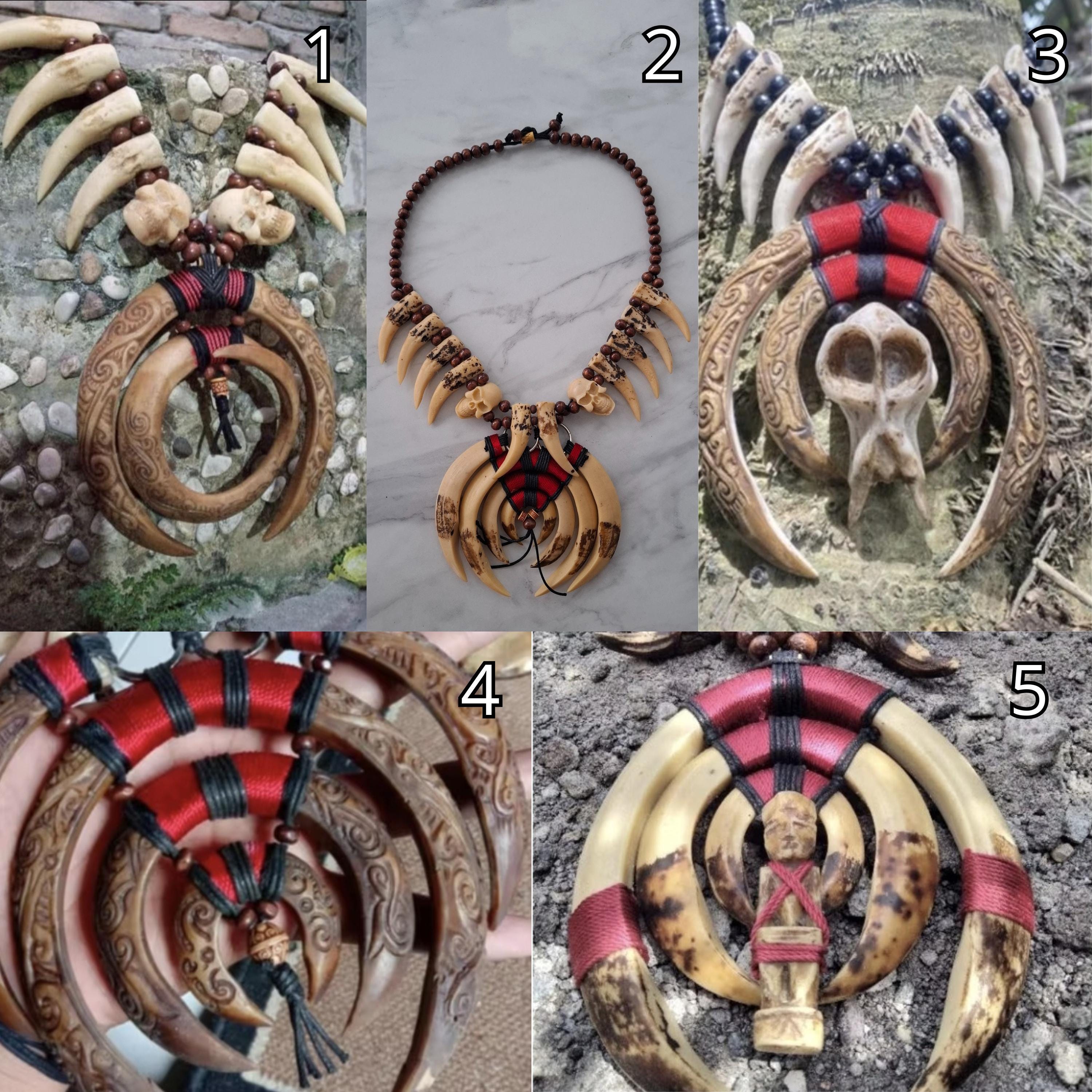 Replica Dayak Tribal Skull Claw Tusk Necklace | XL Boho Festival Jewelry Ethnic Statement Piece