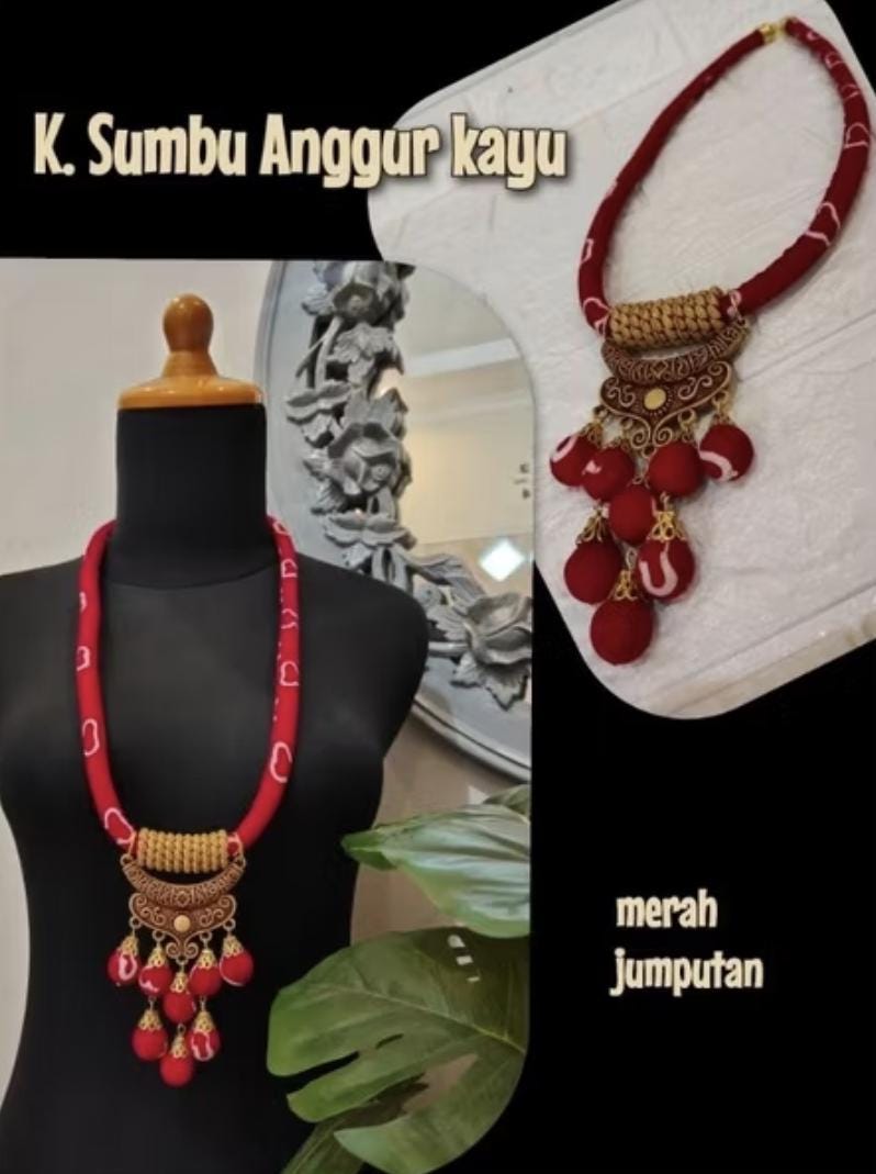 Indonesian Batik Women Necklace | Handmade Ethnic Jewelry | Artisan Boho Wooden Beads Statement Festivals Gifts