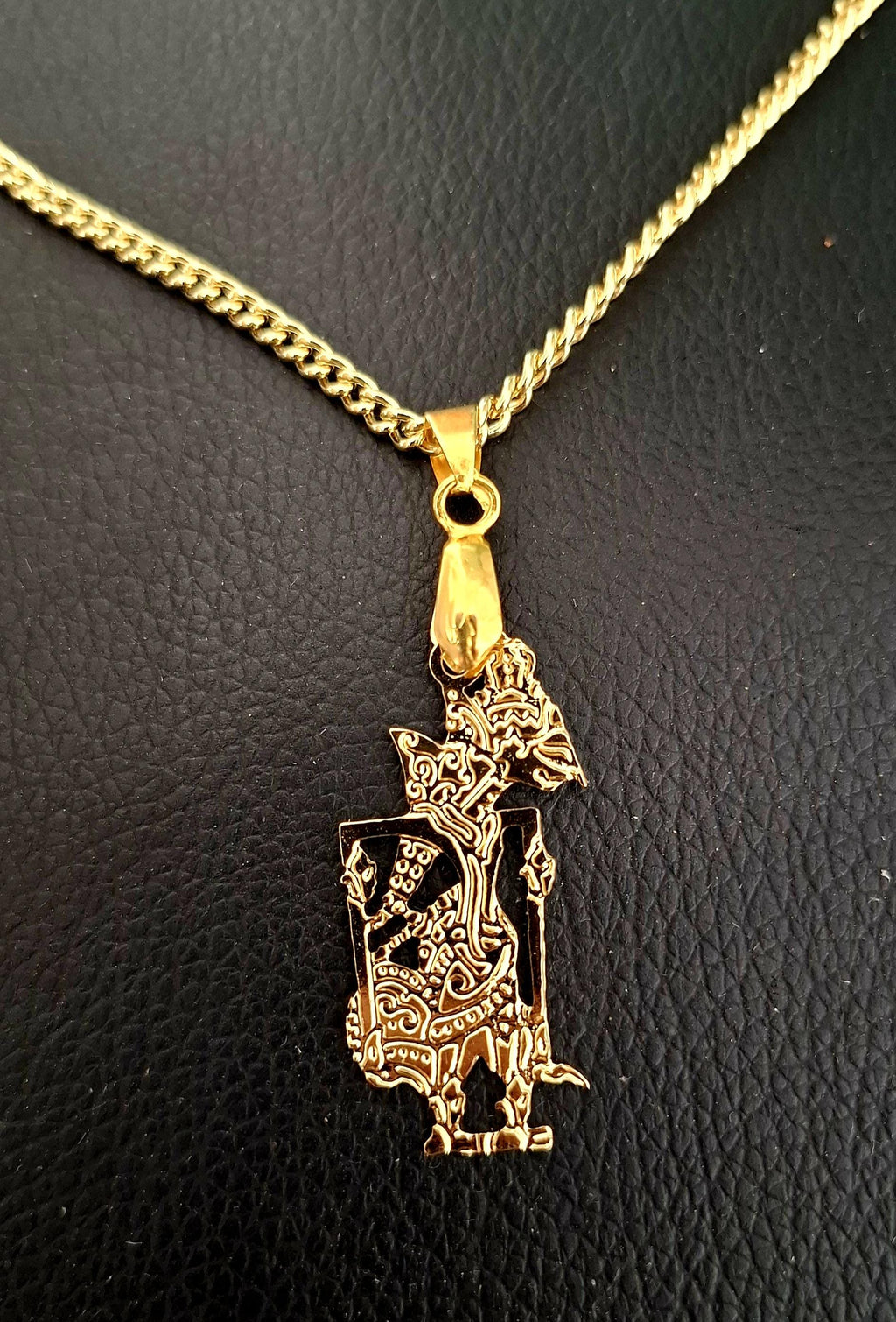 Handmade Ethnic Wayang Pendant Necklace, 18K Plated Cultural Jewelry, Boho Statement Necklace for Gift