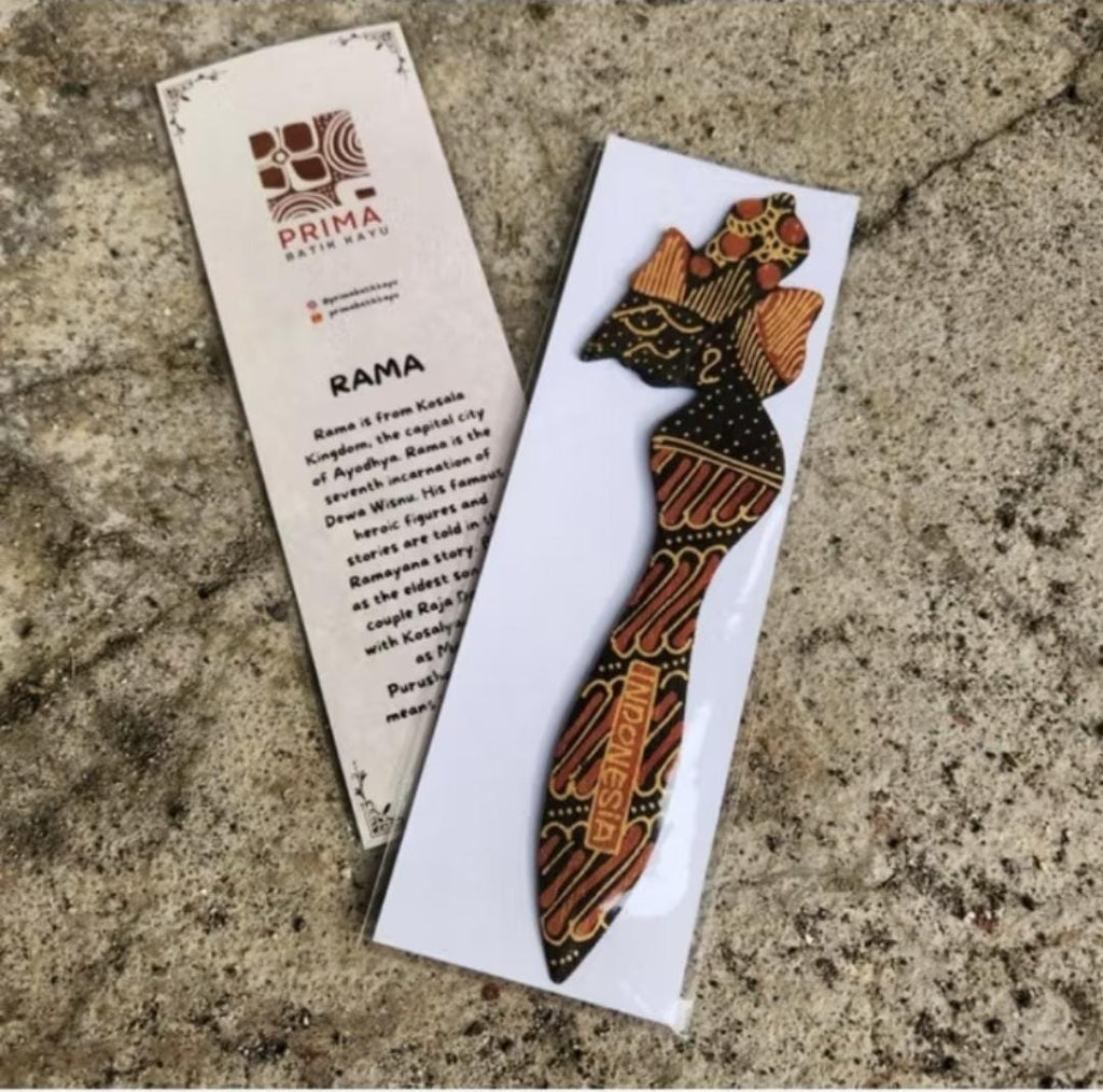 Handmade Wooden Wayang Batik Bookmark, Cultural Ethnic Gift, Boho Reading Accessory, Unique Stationery Bundle