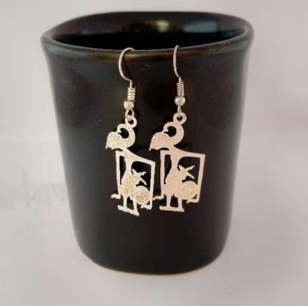 Handmade Wayang Shadow Earrings, Silver Plated Ethnic Jewelry, Bohemian Statement Dangle Earrings for Women