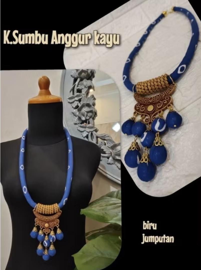 Indonesian Batik Women Necklace | Handmade Ethnic Jewelry | Artisan Boho Wooden Beads Statement Festivals Gifts