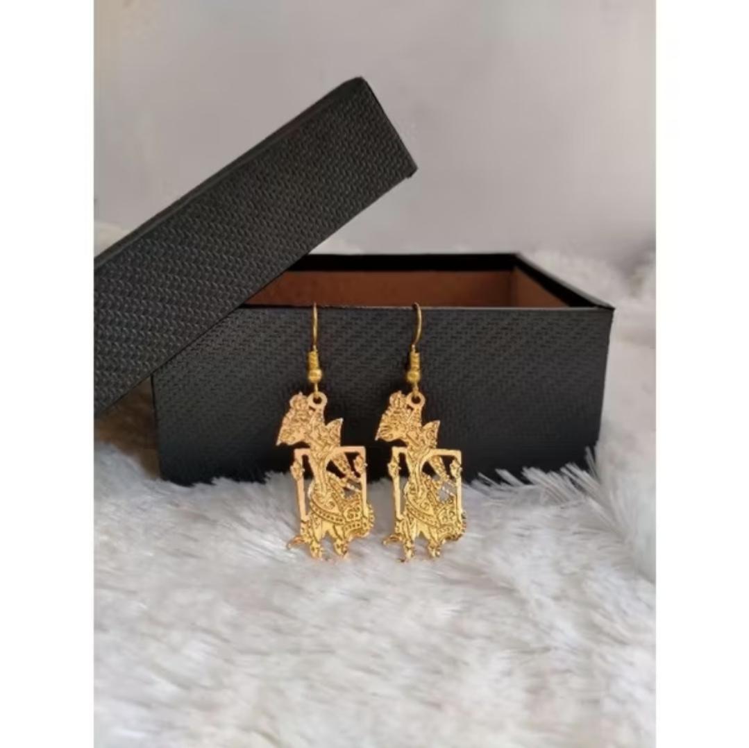 Wayang Earrings 18K Gold Plated Brass | Indonesian Boho Ethnic Dangle Festival Jewelry Gift Statement