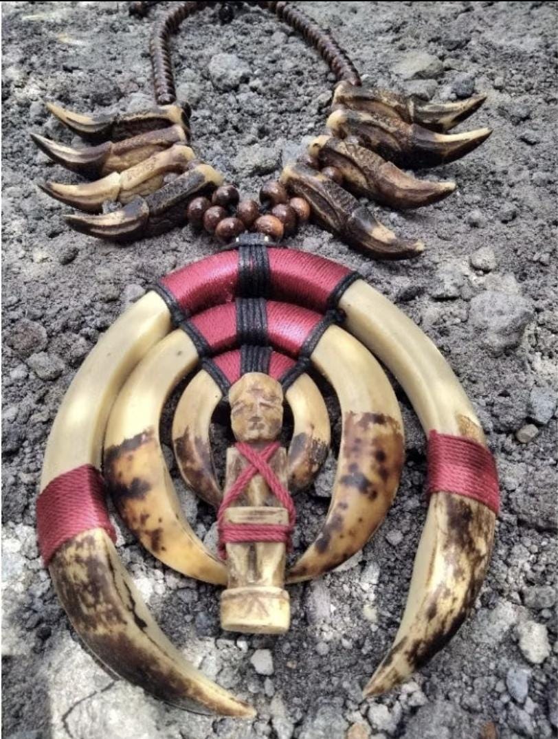 Replica Dayak Tribal Skull Claw Tusk Necklace | XL Boho Festival Jewelry Ethnic Statement Piece