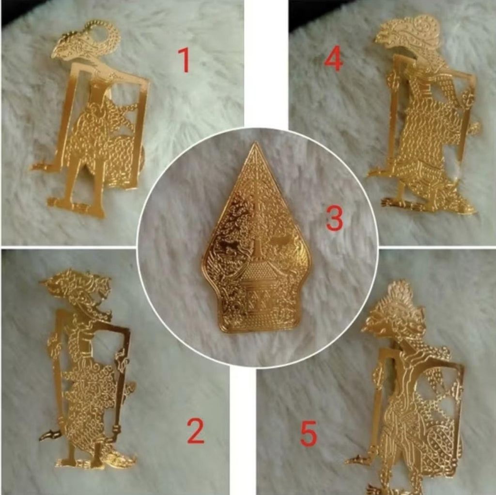 Handmade Ethnic Wayang Brooch, 18K Gold Plated Cultural Jewelry, Unique Boho Pin for Women