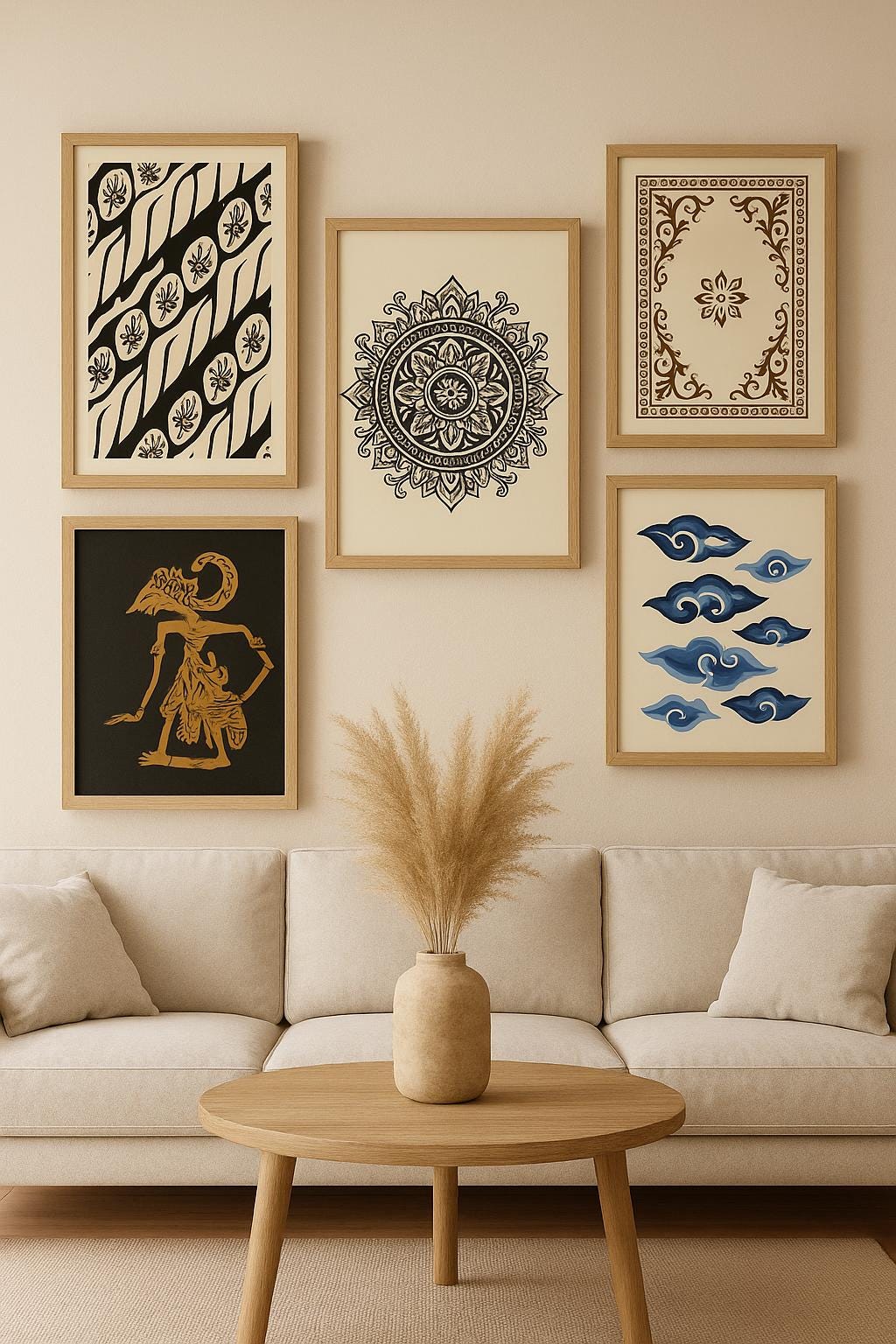 Ethnic Wall Art Set A – Wayang, Mandala, Batik Prints | Cultural Digital Download, Boho Home Decor