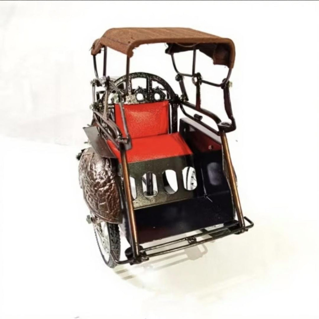 Becak Rickshaw Miniature Metal – Handmade Collectible Figurine | Indonesian Cycle Pedicab Home Desk Decor Gift