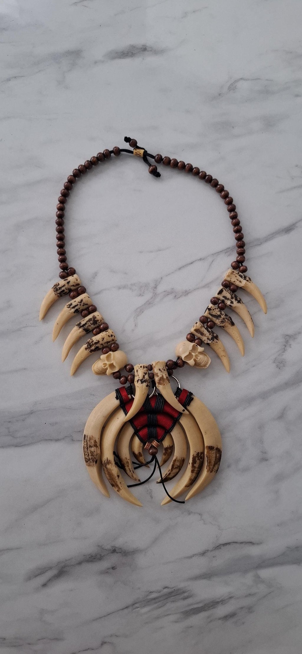 Replica Dayak Tribal Skull Claw Tusk Necklace | XL Boho Festival Jewelry Ethnic Statement Piece