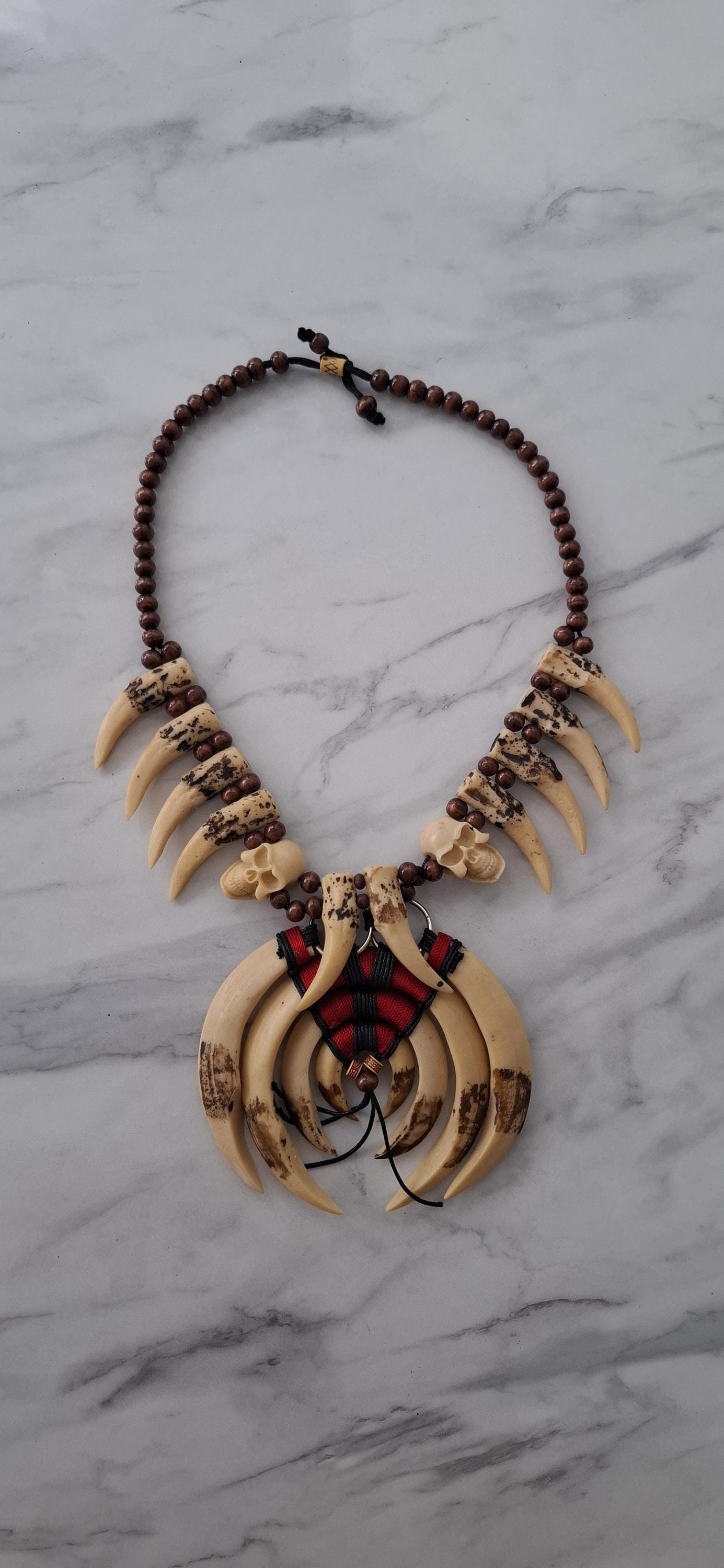 Replica Dayak Tribal Skull Claw Tusk Necklace | XL Boho Festival Jewelry Ethnic Statement Piece