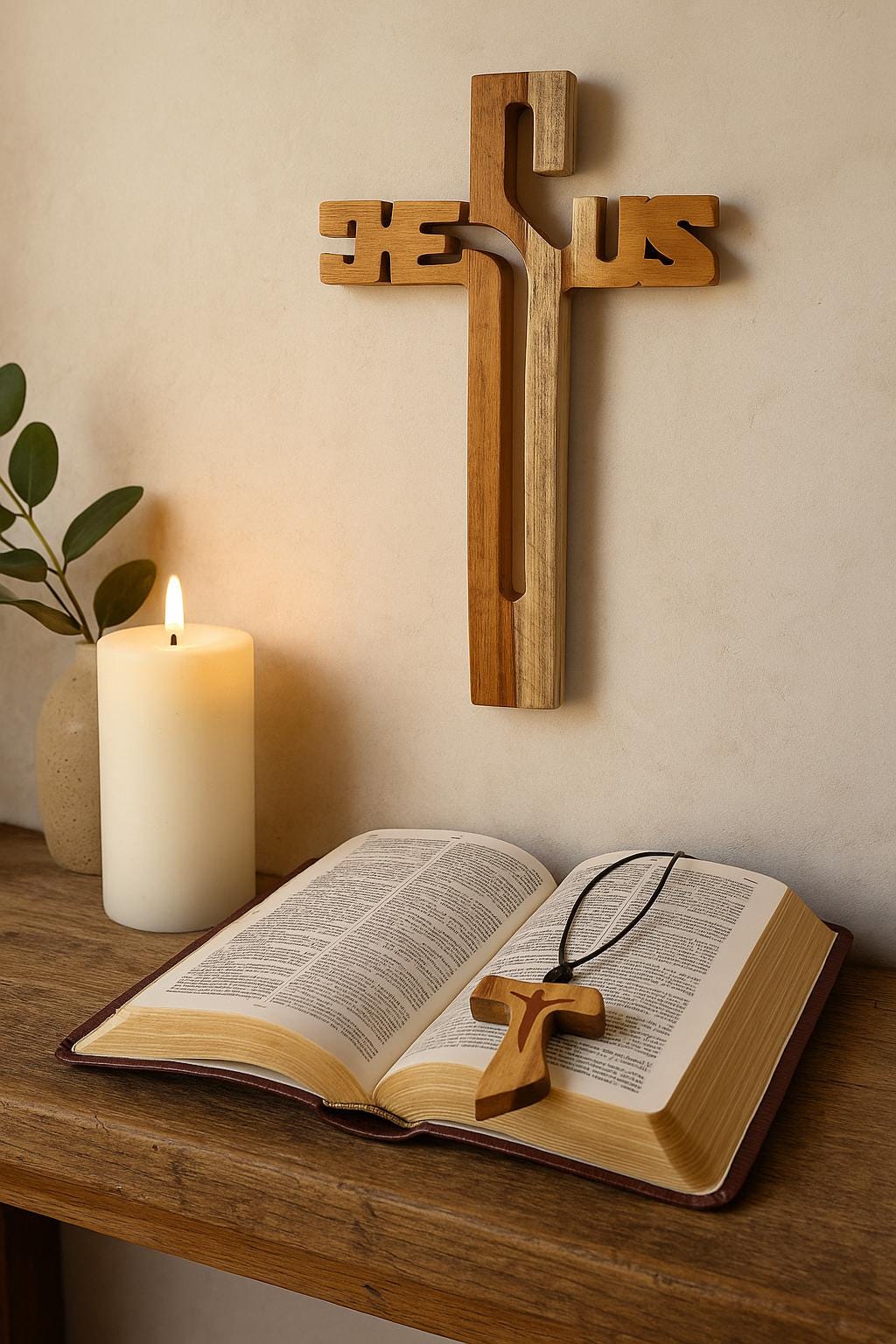Handmade Wooden Cross Wall Decor, Teak Wood Crucifix, Christian Necklace, Religious Gift Home & Faith