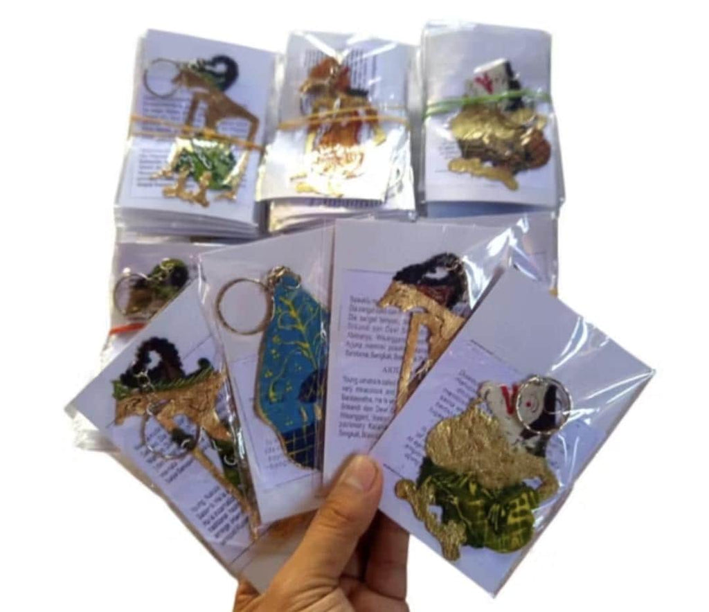 Handmade Wayang Puppet Keychain Set | Indonesian Leather Shadow Puppets | UNESCO Cultural Souvenir Gift Collectible