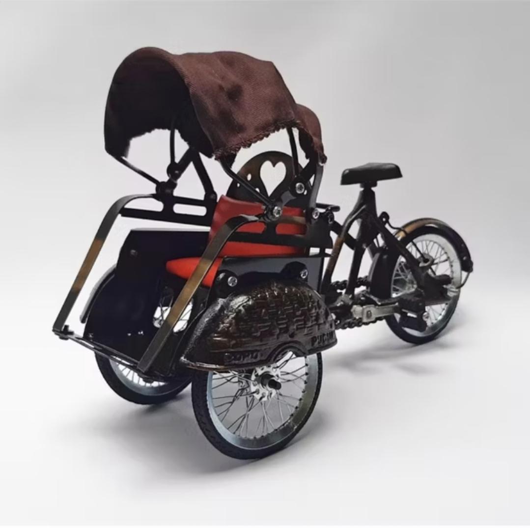 Becak Rickshaw Miniature Metal – Handmade Collectible Figurine | Indonesian Cycle Pedicab Home Desk Decor Gift