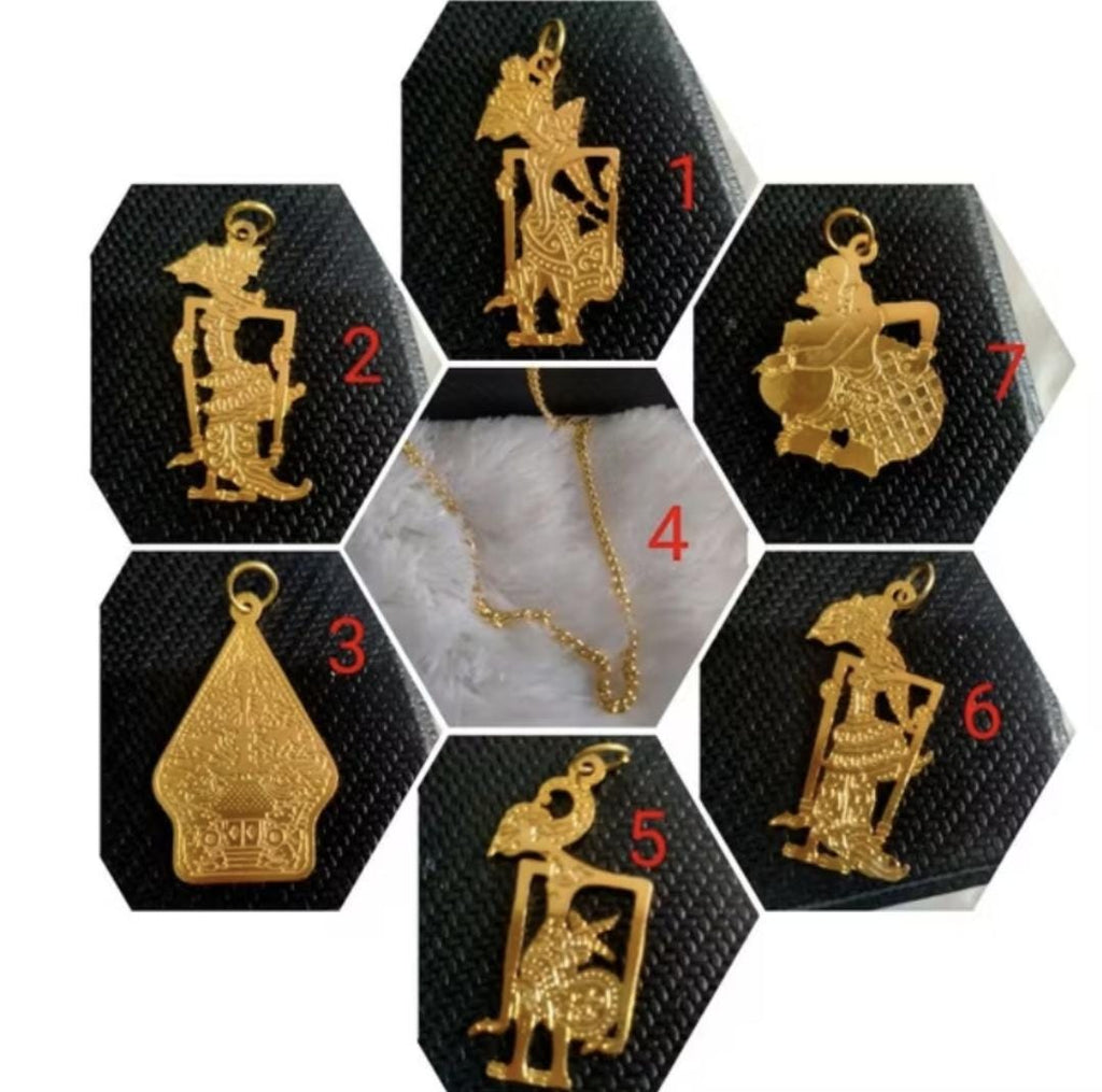 Handmade Ethnic Wayang Pendant Necklace, 18K Plated Cultural Jewelry, Boho Statement Necklace for Gift