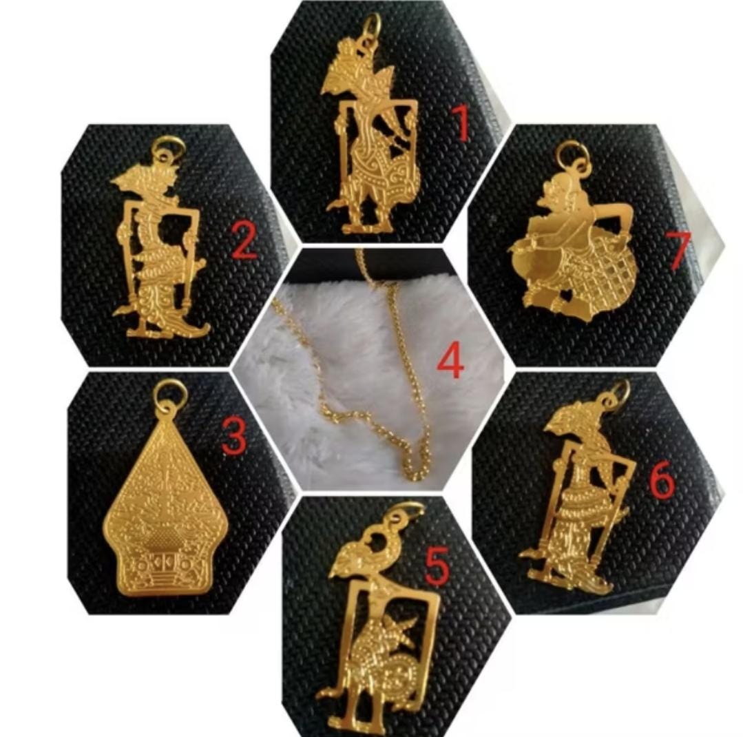 Handmade Ethnic Wayang Pendant Necklace, 18K Plated Cultural Jewelry, Boho Statement Necklace for Gift