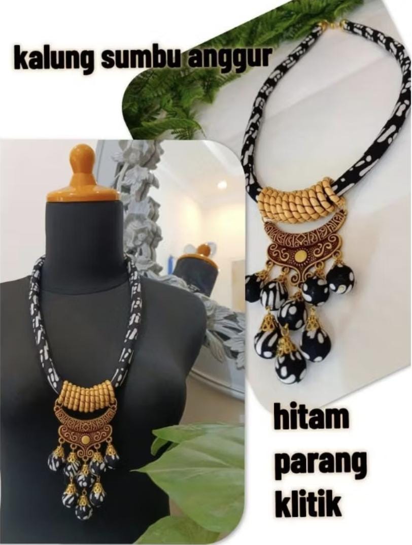Indonesian Batik Women Necklace | Handmade Ethnic Jewelry | Artisan Boho Wooden Beads Statement Festivals Gifts