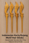 Indonesian Keris Kujang Hair Sticks 3pcs | Handmade Wooden Bun Pins Women | Javanese Ethnic Accessories