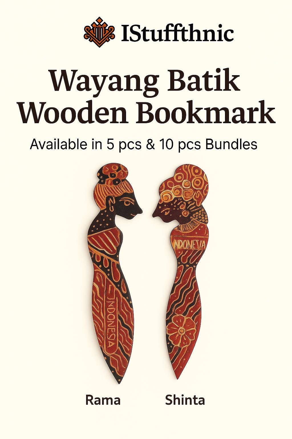Handmade Wooden Wayang Batik Bookmark, Cultural Ethnic Gift, Boho Reading Accessory, Unique Stationery Bundle