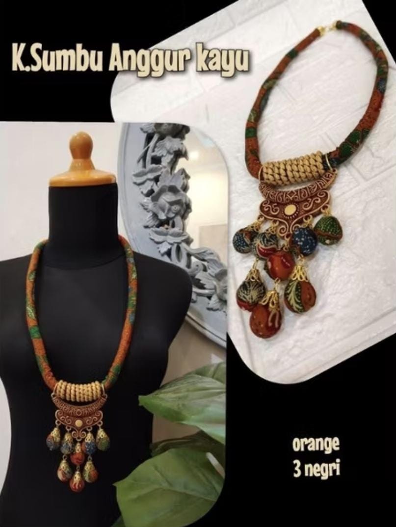 Indonesian Batik Women Necklace | Handmade Ethnic Jewelry | Artisan Boho Wooden Beads Statement Festivals Gifts