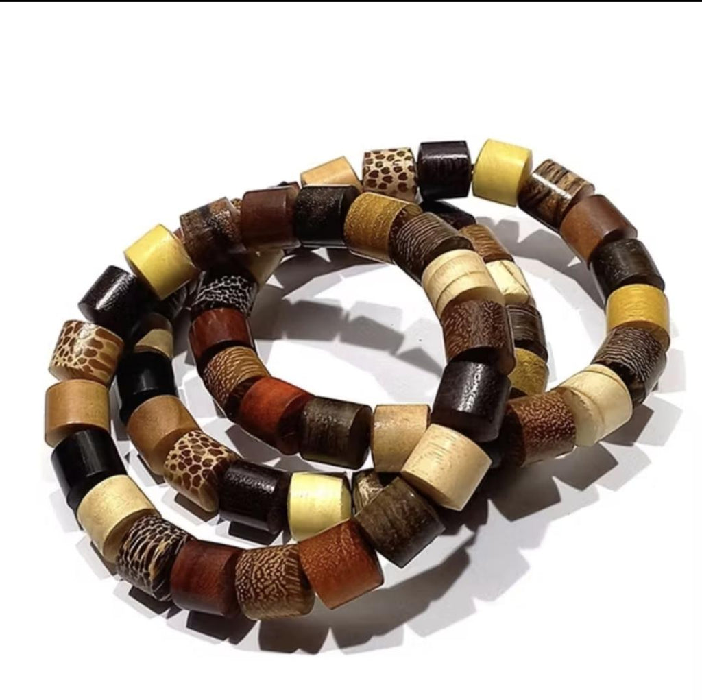 20 Sacred Wood Beads Bracelet – Handmade Indonesian Spiritual Jewelry, Meditation Energy Healing Protection