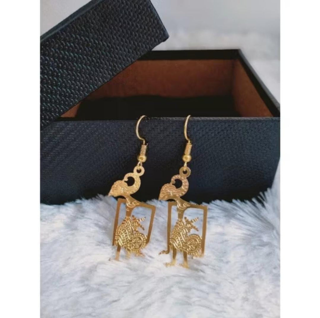 Wayang Earrings 18K Gold Plated Brass | Indonesian Boho Ethnic Dangle Festival Jewelry Gift Statement