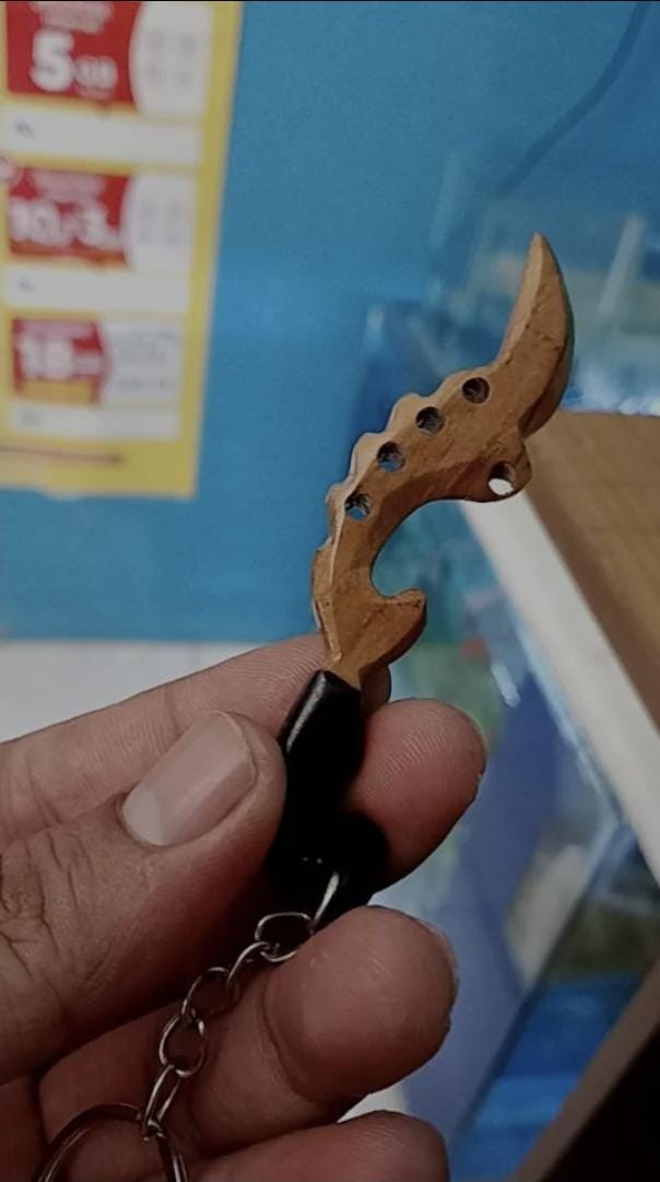 Kris Dagger Teak Wood & Brass Keychain, Handmade Ethnic Indonesian Accessory, Cultural Unique Souvenir Gift