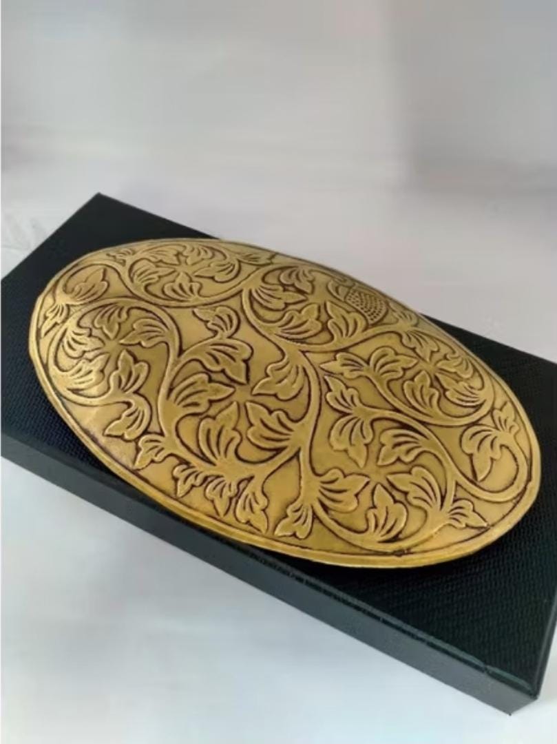 Large Brass Sash Buckle 15-17cm Statement Waist Plate Antique Gold Batik Kebaya Belt Indonesian