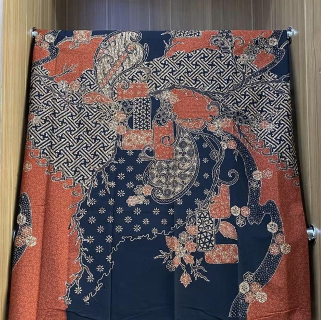 Hand-Stamped Batik Fabric Pekalongan - - Indonesian Cotton Textile Large Size 205x110cm - Unique Limited Motif