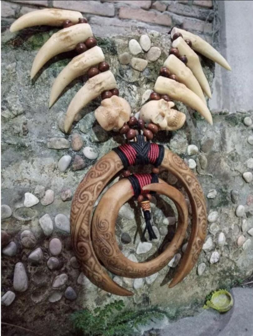 Replica Dayak Tribal Skull Claw Tusk Necklace | XL Boho Festival Jewelry Ethnic Statement Piece