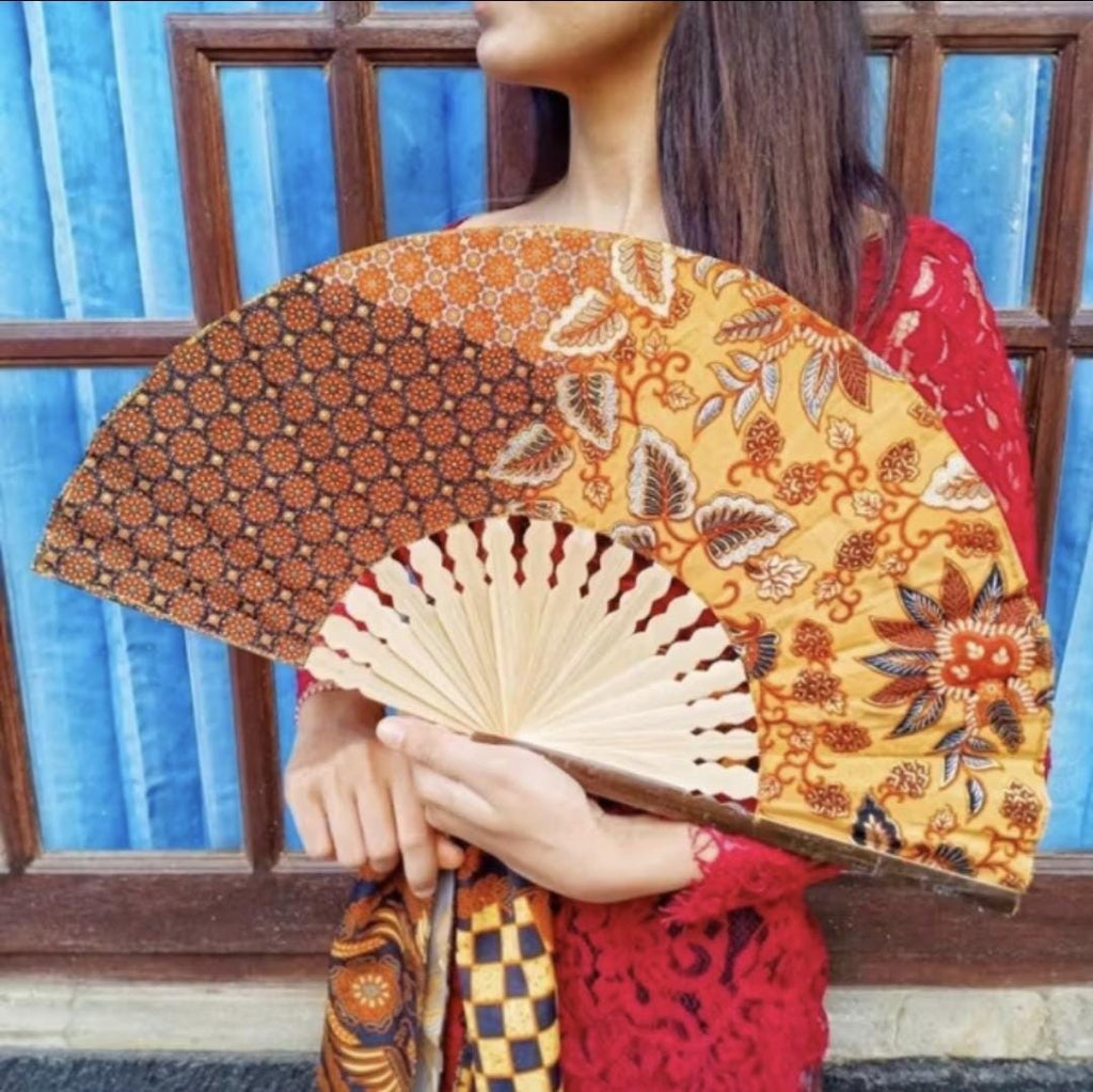 Handmade Jumbo Batik Hand Fan, Traditional Indonesian Fabric, Decorative Ethnic Souvenir, Unique Cultural Gift