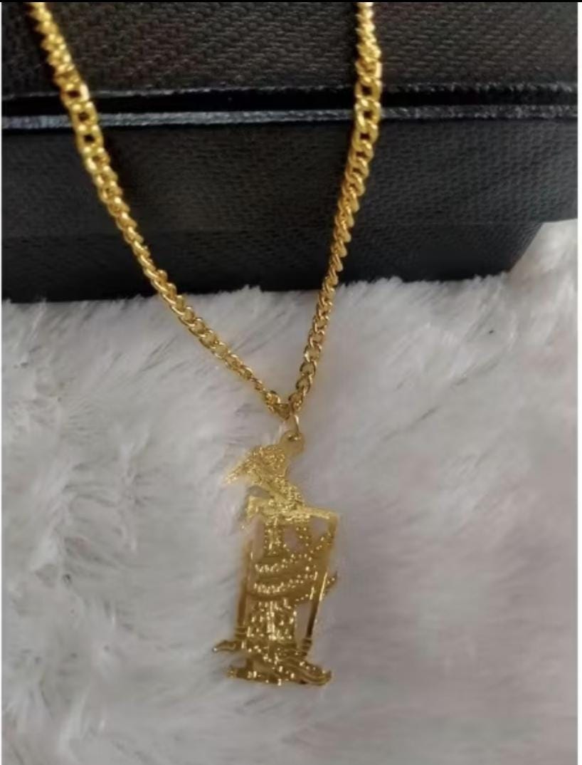 Handmade Ethnic Wayang Pendant Necklace, 18K Plated Cultural Jewelry, Boho Statement Necklace for Gift