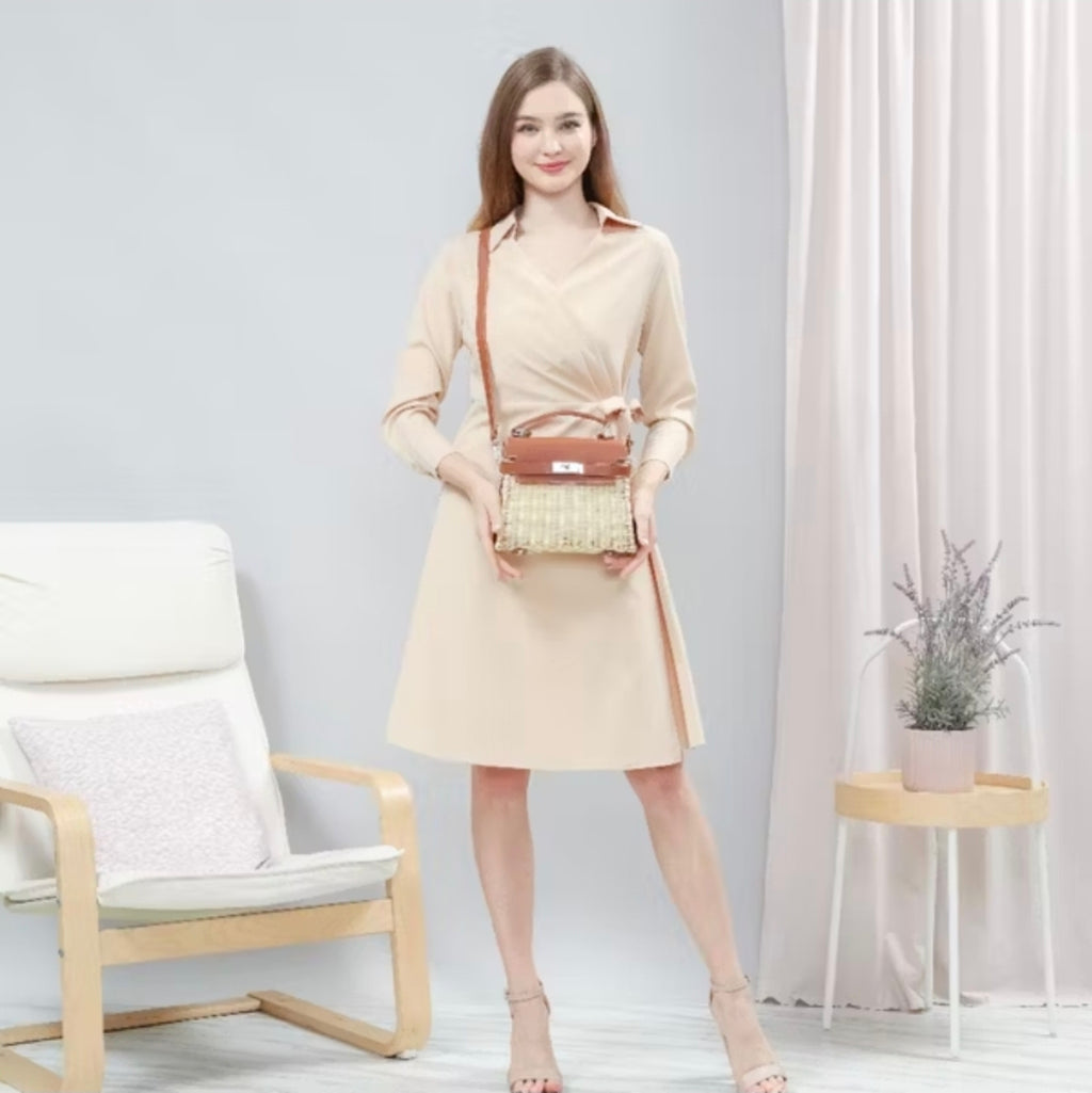 Rattan Wicker Top-Handle Bag – Vegan/Genuine Leather Flap, Basket Purse with Crossbody Strap (≈23×19 cm)