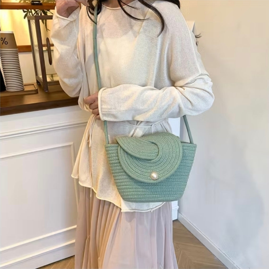 Handmade Boho Cotton Rope Shoulder Bag – Spiral Flap Crossbody, Magnetic Snap, Lightweight Everyday Purse