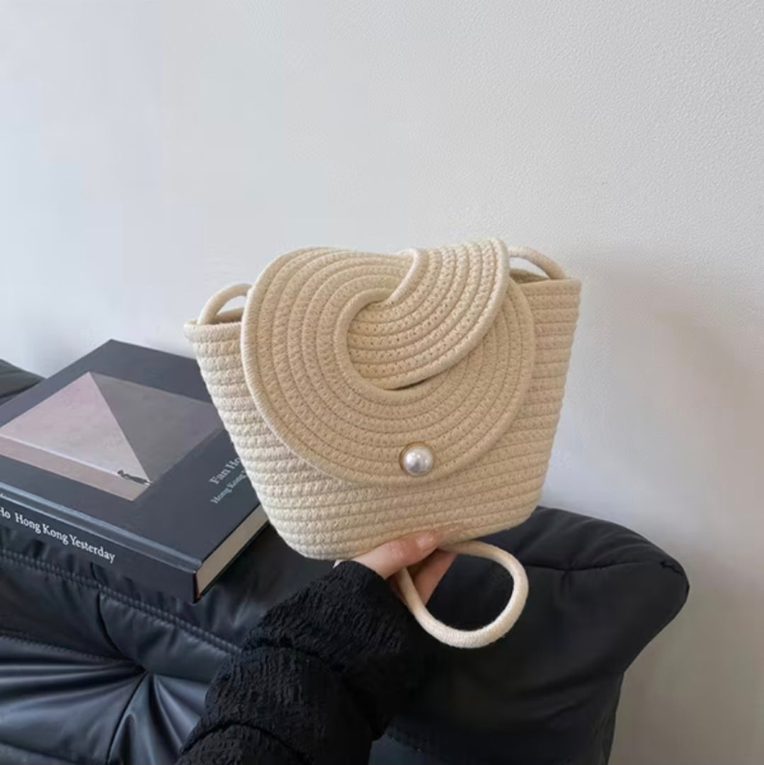 Handmade Boho Cotton Rope Shoulder Bag – Spiral Flap Crossbody, Magnetic Snap, Lightweight Everyday Purse